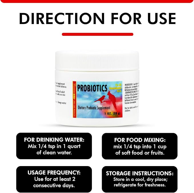 Morning Bird Probiotics for Birds 1 oz– Digestive Health Supplement with Supports Gut Balance, Nutrient Absorption & Immune Support – Easy Mix Powder Supplement for All Bird Species