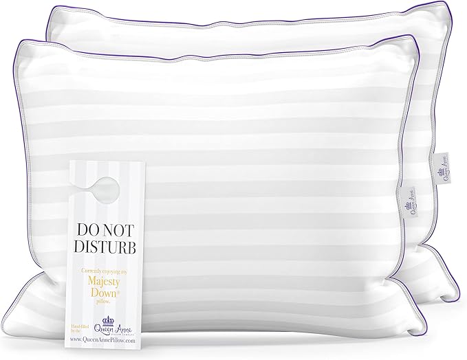 Queen Anne Luxury Hotel Pillows - Two Pack (2) - Majesty Down - Synthetic Down Alternative - Allergy Free Hypoallergenic Bed Pillows - Made in USA (Queen Firm)