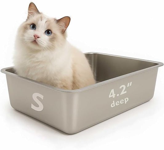 FELIO Stainless Steel Cat Litter Box - Small Kitten Litter Box, 11.6" L×11.6" W×4.2" H, Splash-Proof and Non-Stick Cat Poop Box odorless, Easy to Clean for Kittens, Small Rabbits, Hamsters