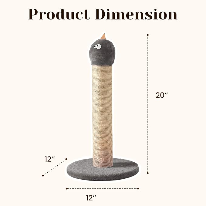 Cat Scratching Post, 22-Inch Tall Sisal Scratcher, Heavy-Duty Cat Climbing Stand for Indoor, Kittens & Large Cats, Grey