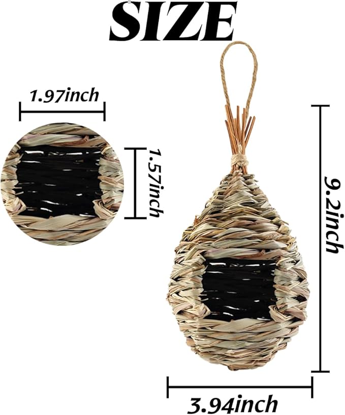 TIHOOD 4PCS 9.2 x 4 Inches Hand Woven Hummingbird House,Bird Hut and Hummingbird Houses Nest, Small Hanging Bird & Chickadee House for Finch & Canary in Outdoor