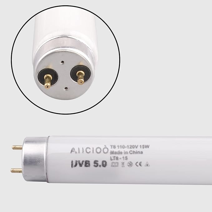 Aiicioo T8 UVB Reptile Light - 5.0 18 inch 15 watt Reptile Fluorescent Light Bearded Dragon Desert UVB Bulb for Reptile Turtles Chameleon Tortoises Lizard