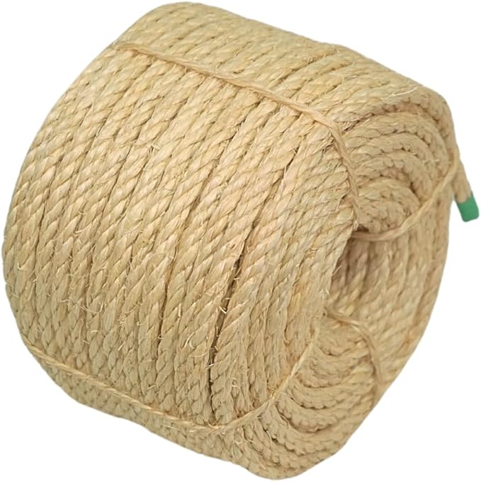 Premium Brazilian Sisal Rope, Natural Fiber 100% Sisal, Ultra Durable, Chemical-Free, Ideal for DIY, Cats, Scratching Post Replacement, Home Decor, Garden, Crafting (1/5” 100 ft / 5mm 30m)