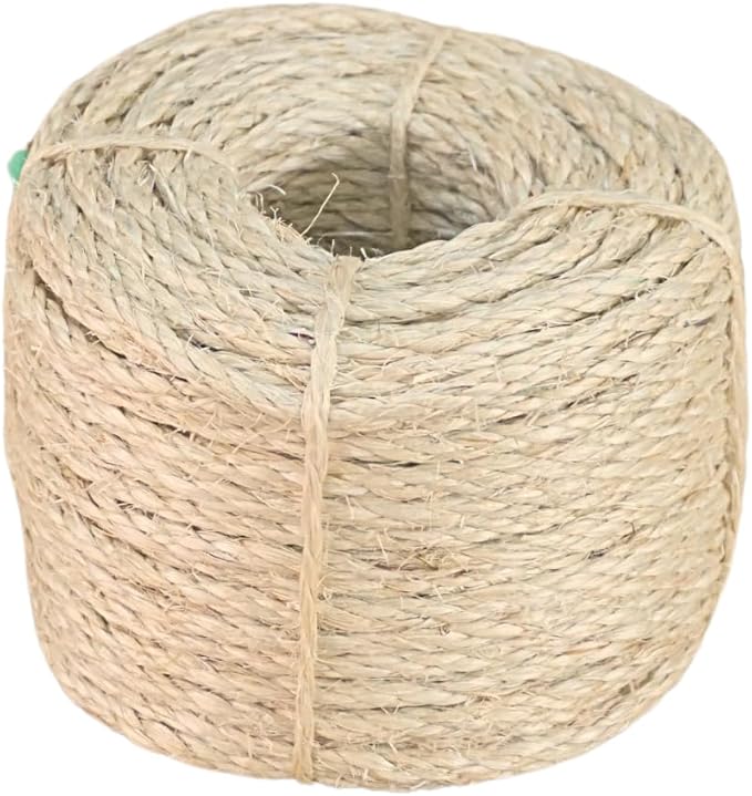 Premium Brazilian Sisal Rope, Natural Fiber 100% Sisal, Ultra Durable, Chemical-Free, Ideal for DIY, Cats, Scratching Post Replacement, Home Decor, Garden, Crafting (1/6” 100 ft / 4mm 30m)