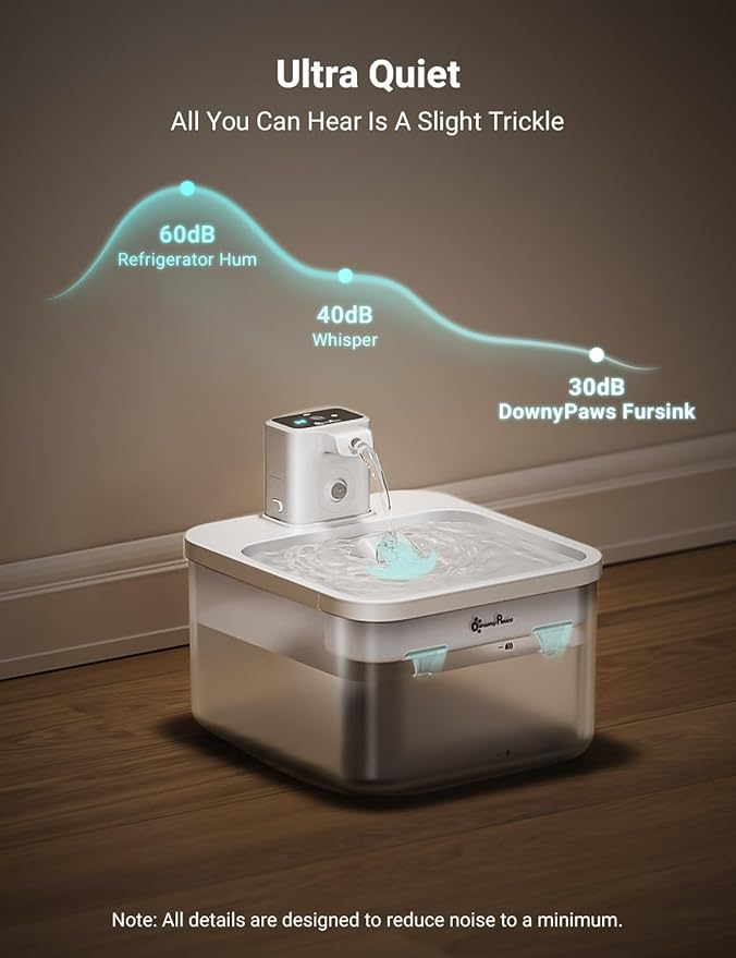 DownyPaws Battery Operated Cat Water Fountain, 84oz/2.5L Fursink Wireless Pet Water Fountain for Cats Inside, Automatic Dog Water Dispenser with Motion Sensor, Ultra Quiet Pump, BPA-Free, White