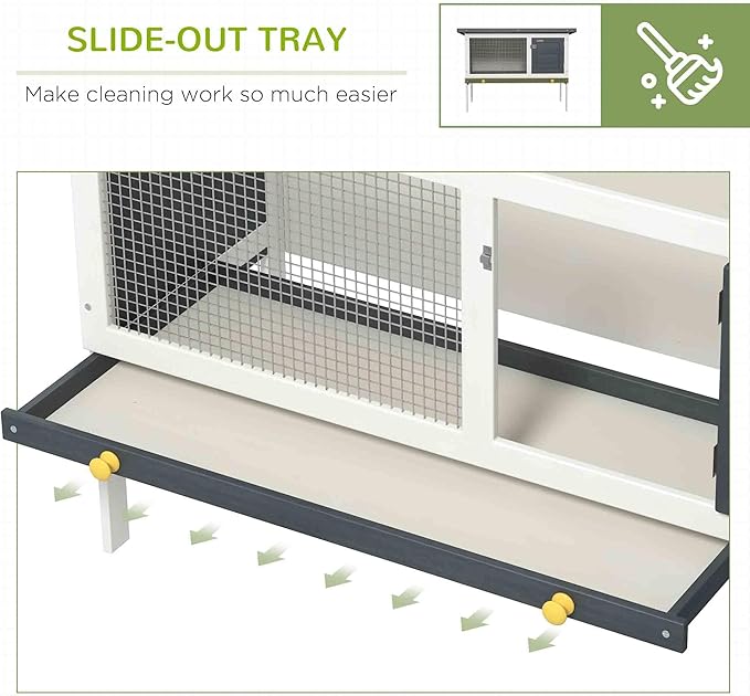 PawHut 35" Wooden Rabbit Hutch Indoor, Bunny Cage Outdoor, Guinea Pig House with Pull-Out Tray, and Openable Asphalt Roof, Black