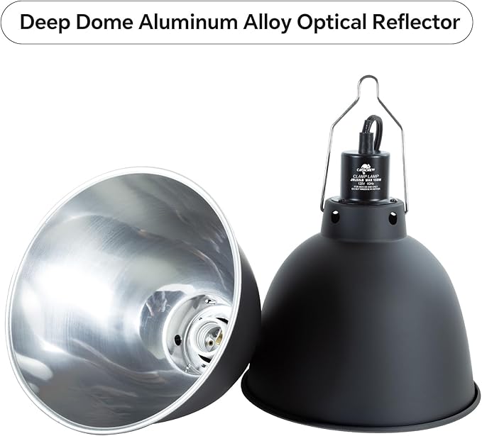 2 Pack Reptile Light Fixture, 8.1in Deep Dome Reptile Heat Lamp Fixture with Switch, Dual Terrarium UVB Basking Light Fixture for Bearded Dragon Snake Lizard, Suitable for E26 Bulb Up to 150W