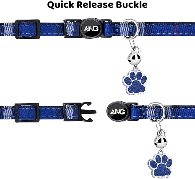 Personalized Breakaway Cat Collars - ID Tag, Bell, Bowtie - Safety Quick-Release, Customized for Girls & Boys Cats (British Tartan-Blue)