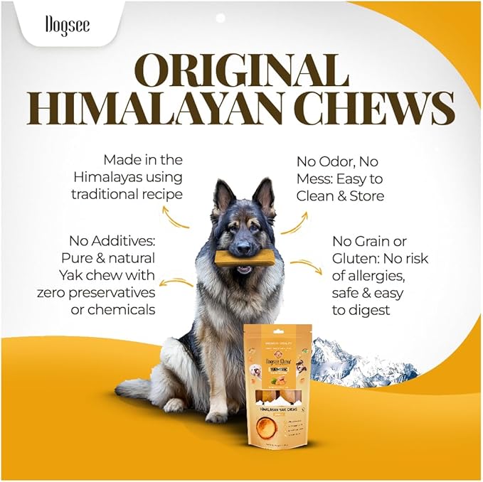 Dogsee Himalayan Yak Chews with Turmeric/Curcumin (XL - 6 Bars, 2lb) | Natural & Long-Lasting | Yak Chews for Large Dogs | Anti-Inflammatory | Supports Oral Hygiene | Rawhide-Free Treats