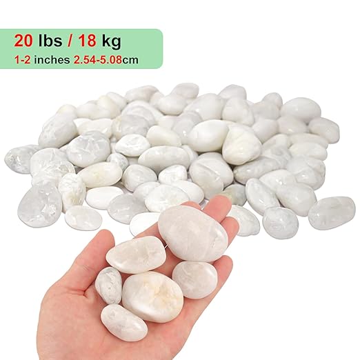 20Ibs White River Rocks, Premium 1-2 Inch River Pebbles for Indoor and Outdoor Landscaping, Perfect for Indoor Plants, Aquariums, Vases, and Garden Decoration