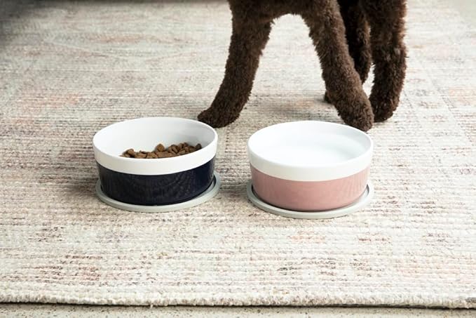Waggo Dipper Ceramic Dog Bowl for Small and Large Breeds - Heavyweight and Durable Pet Food and Water Dish Crock, Dishwasher Safe, Modern (Cloud, Large)