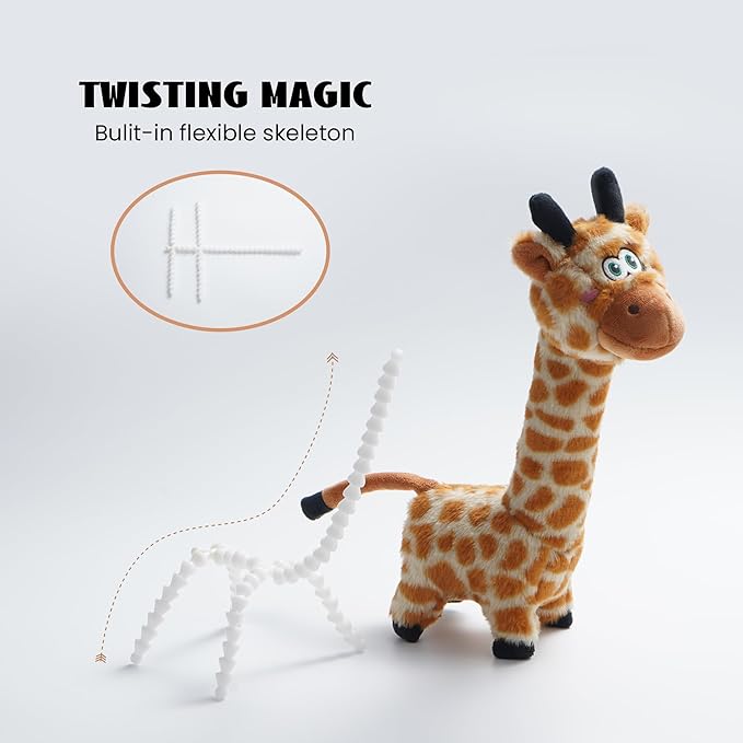 Nocciola Twistable Giraffe Pup Dog Toy, Interactive Stuffed Plush Crinkle Puppy Supplies for Small Medium Breeds to Keep Them Busy