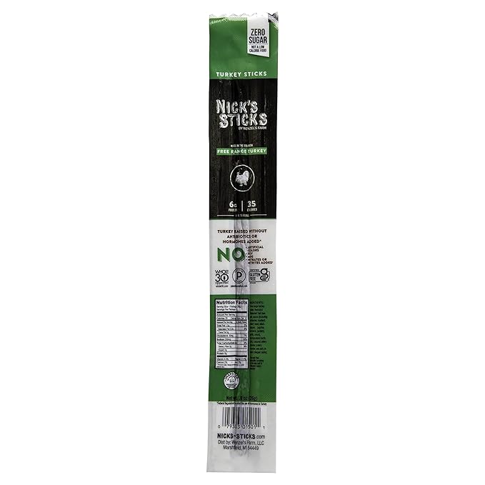 Nick's Sticks Clean & Balanced Free Range Turkey Snack Sticks | Made in the USA | Gluten Free | Paleo | Keto | Whole30 Approved | No Soy, Antibiotics or Hormones (12 – .9 oz. Packs of 1 Sticks)