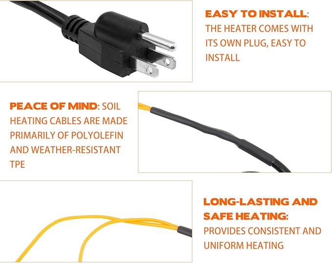 Soil Heating Cable 49 Ft Electric Soil Warming Cable Greenhouse Plant Soil Heater Cable Keep Soil Warm for Soil, Garden, Cold Frame