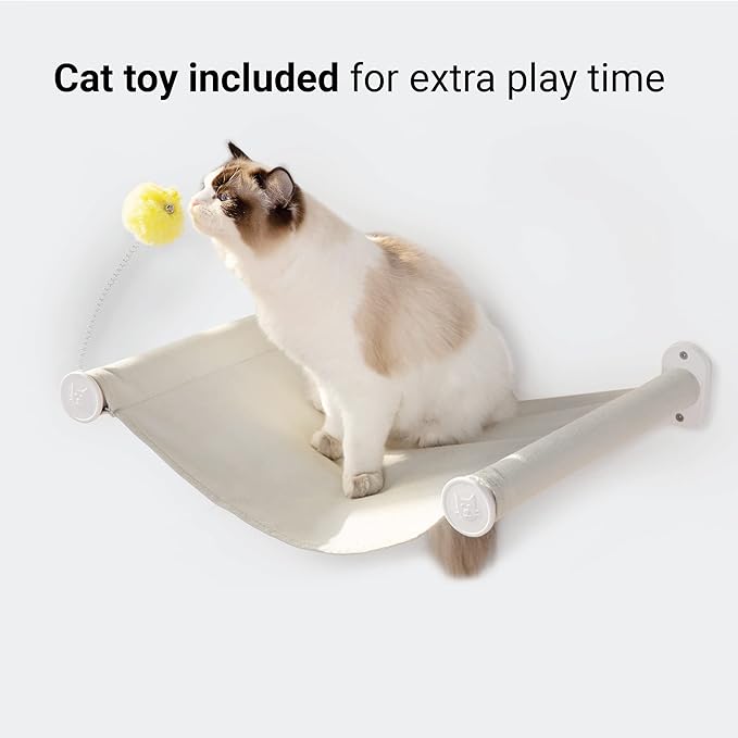 SVD.PET Wall Mounted Hammock with Cat Toy, Easy-to-Install Cat Wall Shelf with Soft Pad, Modern Design. Supports up to 40 lbs (Easy-Install, White)