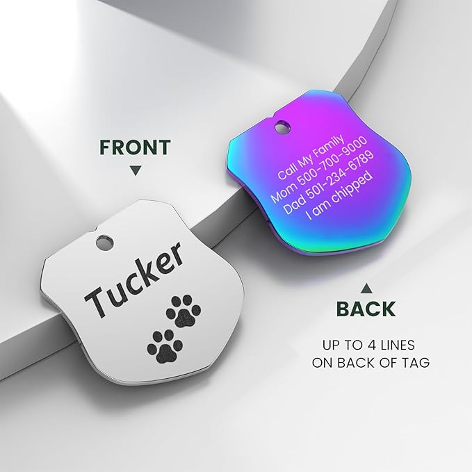 Dog Tags Engraved for Pets - YEHANTI Personalized Dog Tags with Lovely Icons, Durable Stainless Steel Pet ID Tags for Small Large Dogs Cats, Custom Dog Name Tags Engraved on Both Sides (Badge)