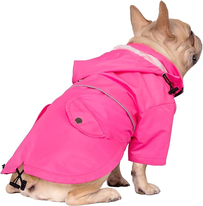 HDE Dog Raincoat Poncho Double Layer Zip Rain Jacket with Removable Hood, Leash Hole for Small to 3XL Dogs and Puppies Pink - M