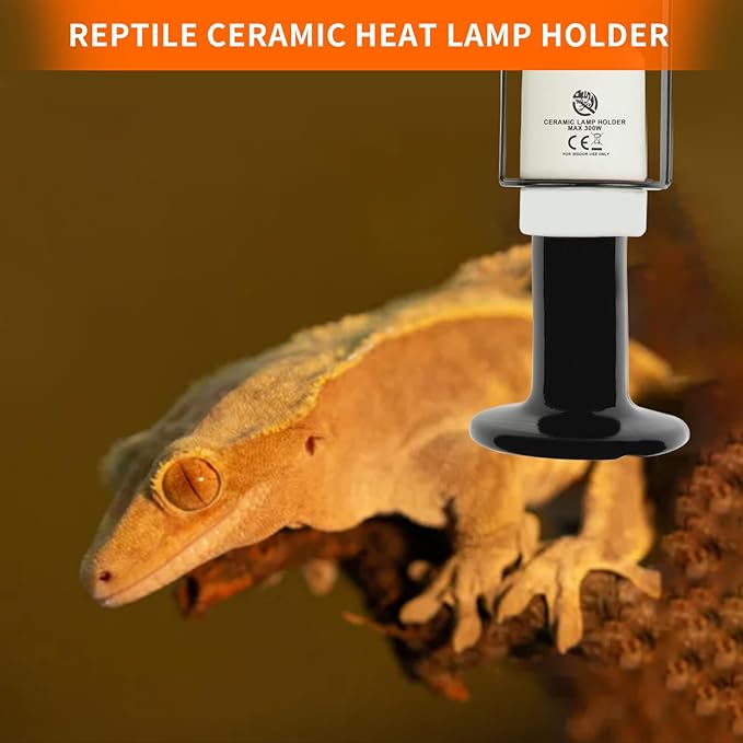 Reptile Ceramic Heat Lamp Holder Heat Light Heater for Terrariums and Vivariums, Lizard Heat Lamp Bracket Light Fixture (Cord 150cm, Max 300W)