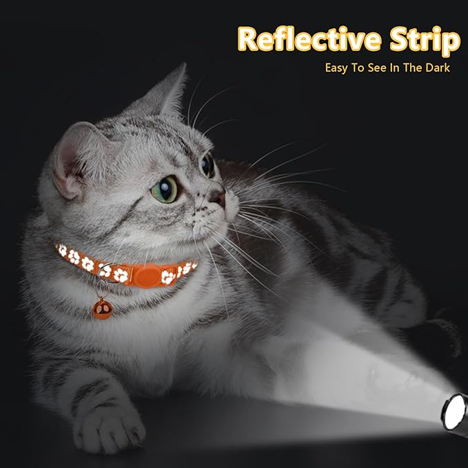 Taglory Reflective Cat Collar Breakaway with Bells, 2 Pack Girl Boy Pet Cat Collar Adjustable 7.5-12.5 Inch, Orange