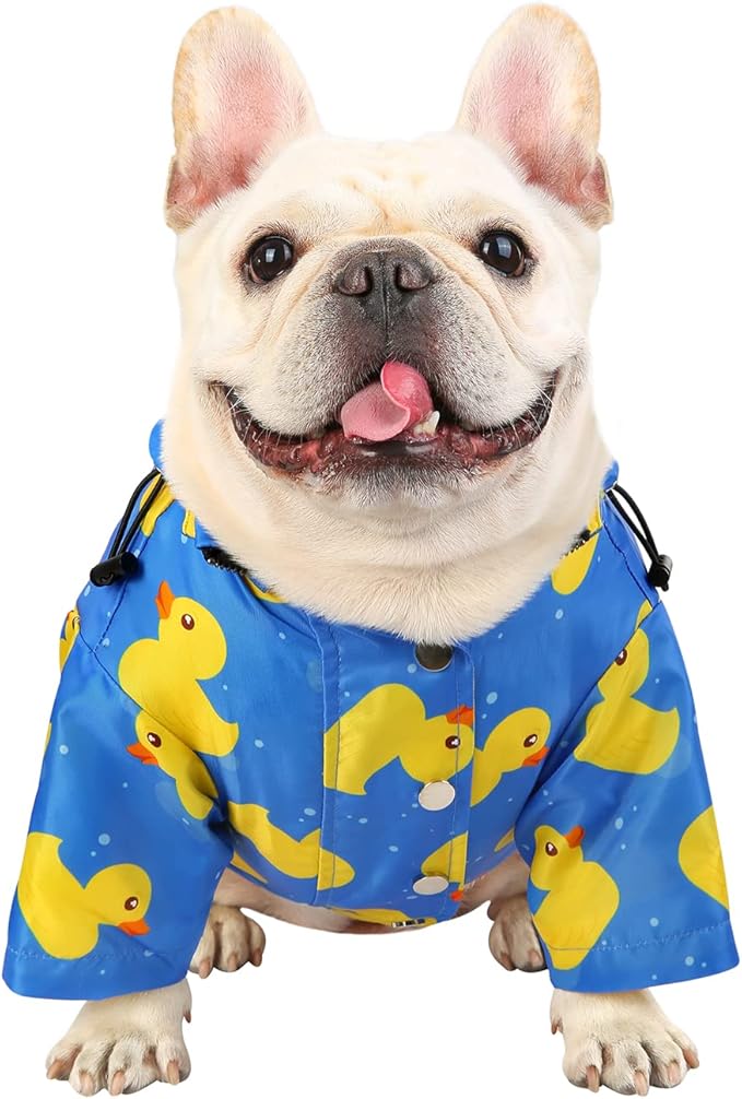 HDE Dog Raincoat Poncho Double Layer Zip Rain Jacket with Removable Hood, Leash Hole for Small to 3XL Dogs and Puppies Ducks Blue - M