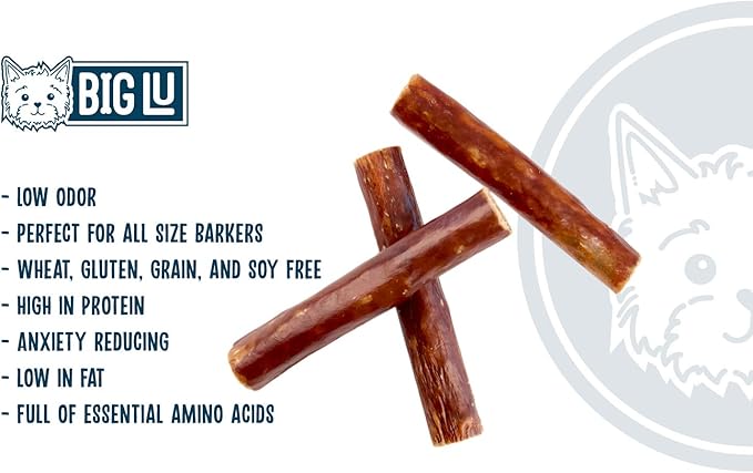 Big Lu - 6-Inch Stuffed Gullet Sticks, 10 Count, Premium Beef Dog Treats, All-Natural, High-Protein, Easily Digestible Chews for Dogs, Supports Dental Health and Joint Mobility