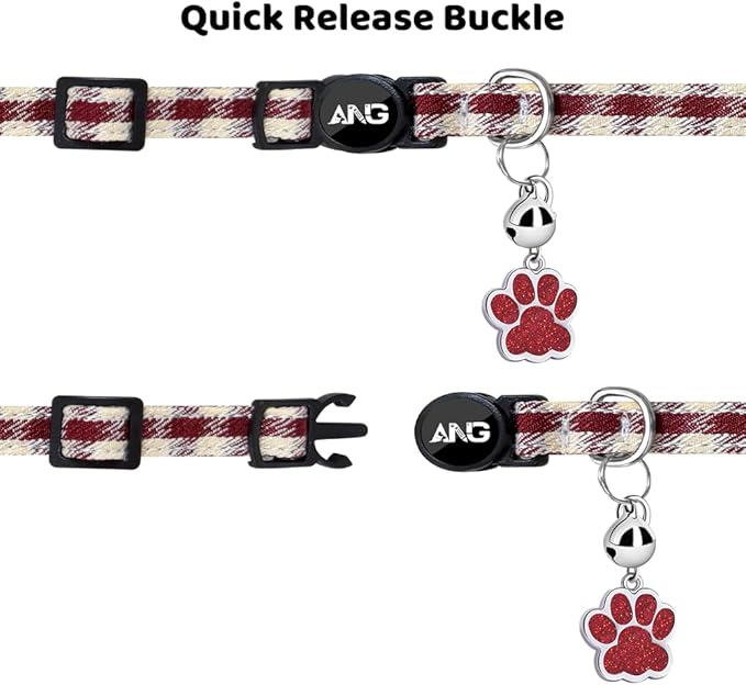 Personalized Breakaway Cat Collars - ID Tag, Bell, Bowtie - Safety Quick-Release, Customized for Girls & Boys Cats (Houndstooth-Wine Red)