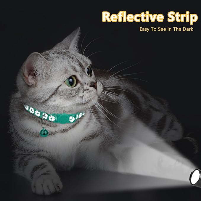 Taglory Reflective Cat Collar Breakaway with Bells, 2 Pack Girl Boy Pet Cat Collar Adjustable 7.5-12.5 Inch, Turquoise