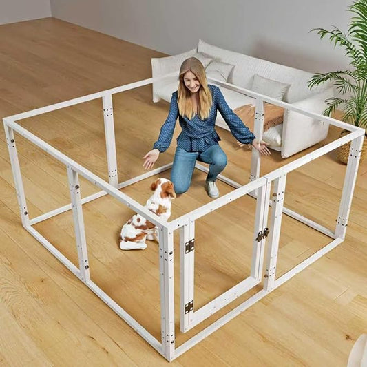 Clear Acrylic Dog Play Pen Indoor - 39 Inch 8-Panel Pet Enclosure for Small Dogs & Cats, Outdoor Use with Door, Easy Assemble & Cleaning