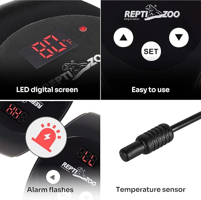 REPTI ZOO Reptile Light Fixture with Dimming Thermostat, 5.5 Inch Deep Dome Lamp Fixture with Temperature Controller for Reptile Heat Lamp Bulb, Max 100W