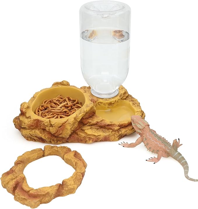 AQUA KT Reptile Escape Free Mealworm Feeding Bowl and Water Storage Feeder, 2 in 1 Reptile Feeder Kit for Amphibian Lizard Bearded Dragon Snake Feeding