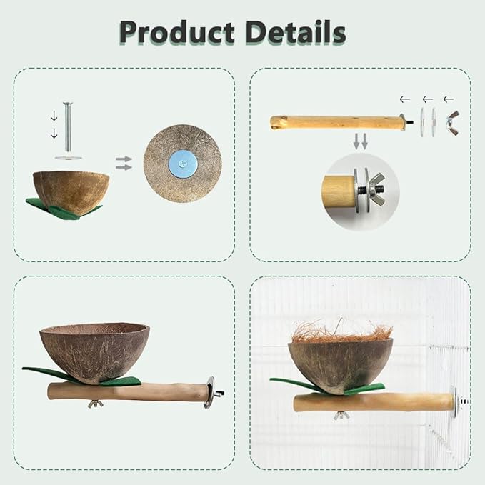 Small and Medium Sized Parrot Stand Made of Natural Coconut Shell and Bird Cage Accessory Budgerigar Sun Conure