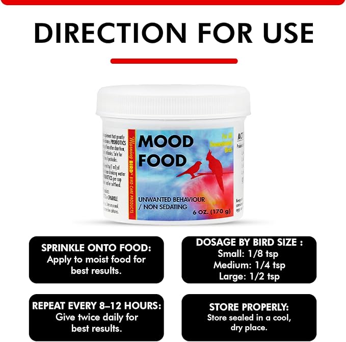 Morning Bird Mood Food (Avian Calming Formula) 6 Oz – Natural Calming Supplement for Birds – Reduces Stress, Feather Plucking & Aggression – Stress Relief Supports with B-Vitamins for Daily Calm