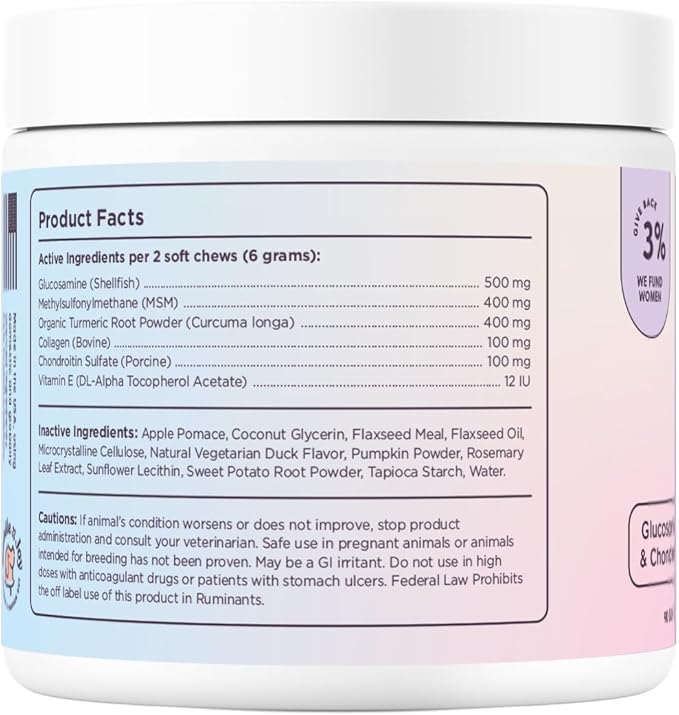 Radiant Hip and Joint Support Supplement for Dogs, 90 Soft Chews, Glucosamine Chondroitin for Dogs with Collagen, Turmeric, MSM, Colostrum, Helps Support Mobility and Flexibility