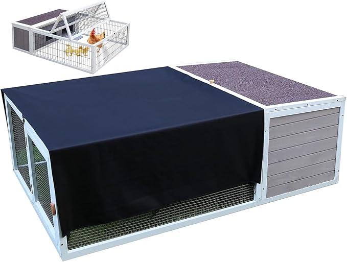 Chicken Coop with Run, 60” Rabbit Hutch with Cover Outdoor, Large Tortoise Habitat Pet Cage Wood Small Animal Poultry Cage Run with Waterproof Asphalt & Openable Roof and Side Door