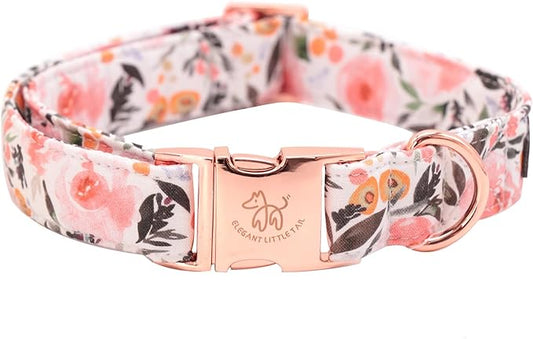 Elegant little tail Dog Collar, Pink Floral Pattern Pet Collar Summer Durable Cute Dog Collars Male or Female Pet Gift Adjustable Dog Collar for Medium Dogs