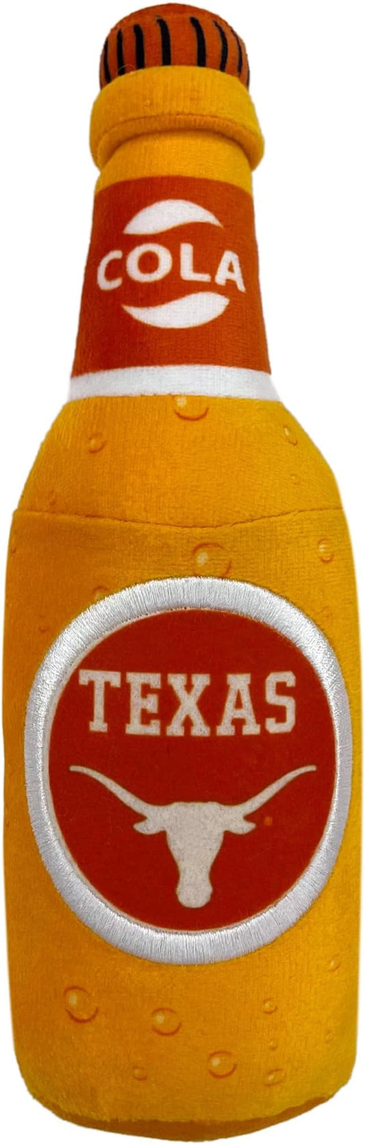 NCAA Texas Longhorns Beer Bottle Plush Dog & CAT Squeak Toy- Cutest Stadium SODA Bottle Snack Plush Toy for Dogs & Cats with Inner Squeaker & Beautiful Football/Basketball Team Name/Logo
