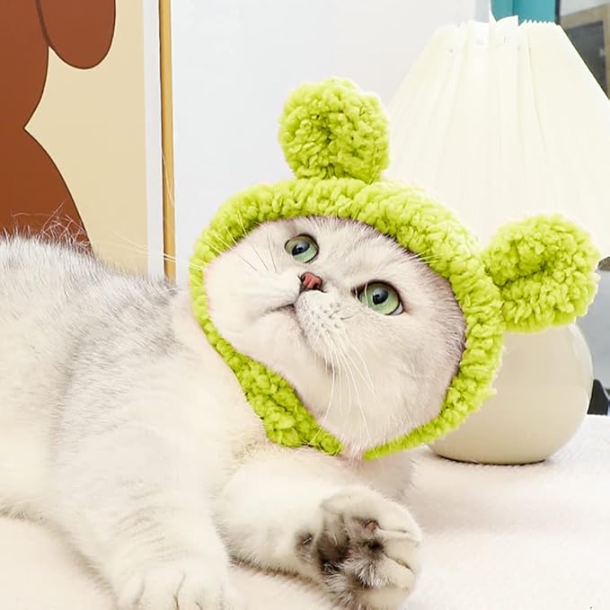 JOICEE Cute Cat Costume - Warm Bear Hat for Small Pets (Avocado Color)