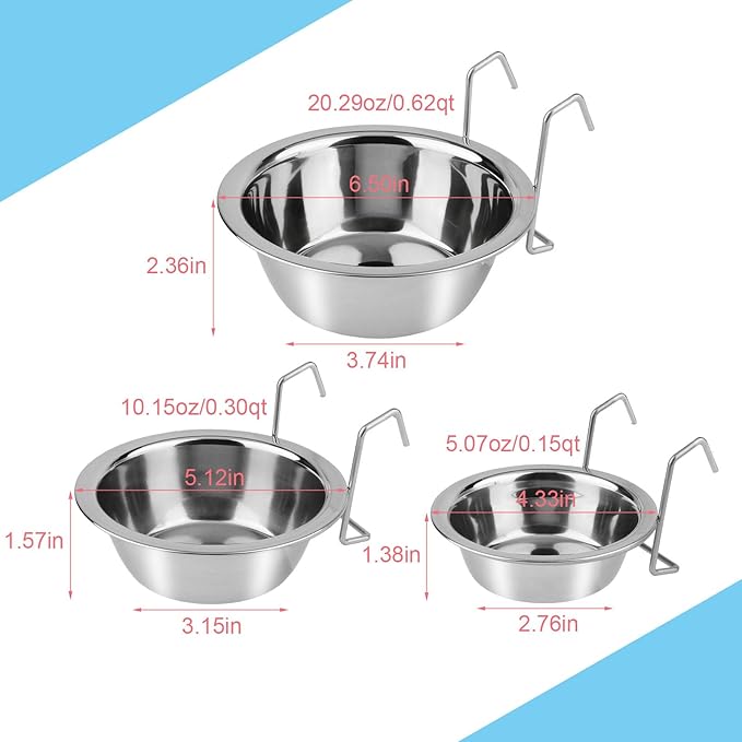 Hypeety Stainless Steel Food Water Cup with Bolt Hooks for Pet Bird Crates Cages Coop Dog Cat Parrot Bird Rabbit Pet (Small,11cm)