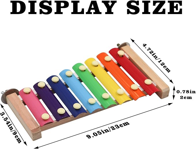 Dnoifne Colorful Xylophone, Funny Xylophone with 8 Metal Keys, Cage Toy Accessories for Parrot, Parakeet, Budgies, Love Birds