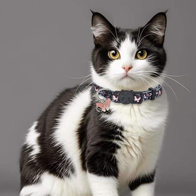 Cat Collar Breakaway, 2 Pack Cotton Cats Collars with Bells, Cute Butterfly Shaped for Girl Boy Kittens, Purple and Black