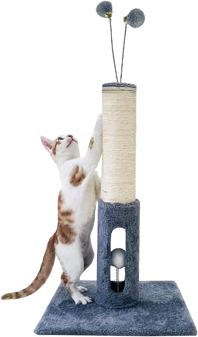 Cat Scratching Post 25 Inches Heavy Duty and Thicker Cat Scratching Post Cotton Rope with Hanging Ball and Mice Scratching Post for Indoor Cats and Adult (Gray, 25" H)