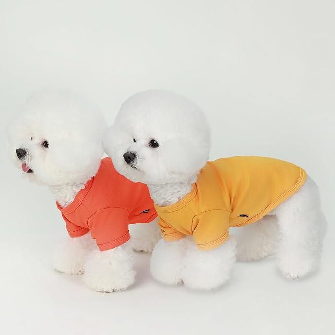 Koneseve Dog Shirts Breathable Cotton Dog Clothes Stretchy T-Shirt for Small Medium Large Dogs Cat Shirt Soft Puppy Outfit Kitten Apparel Pet Pullover Tee Blank Sweatshirt 2-Pack Yellow & Orange 2XL
