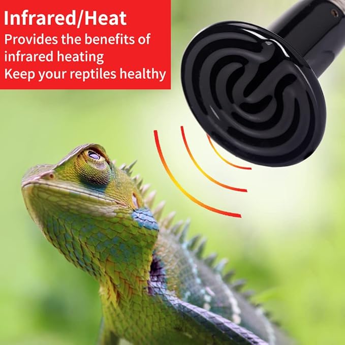 100W 2PCS Reptile Heat Lamp Black Ceramic Heat Emitter,Infrared Heater Bulb for Pet Coop Heater Chicken Lizard Turtle Brooder Aquarium Snake