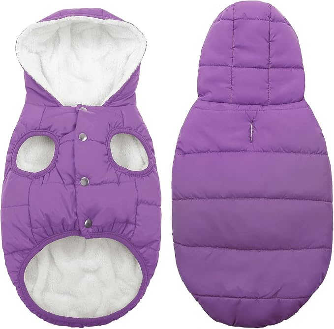 Windproof Waterproof Dog Coat Fleece & Cotton Lined Warm Jacket, Cold Weather Pet Apparel Clothes Vest for Small Medium Large Dog (XL, Purple)