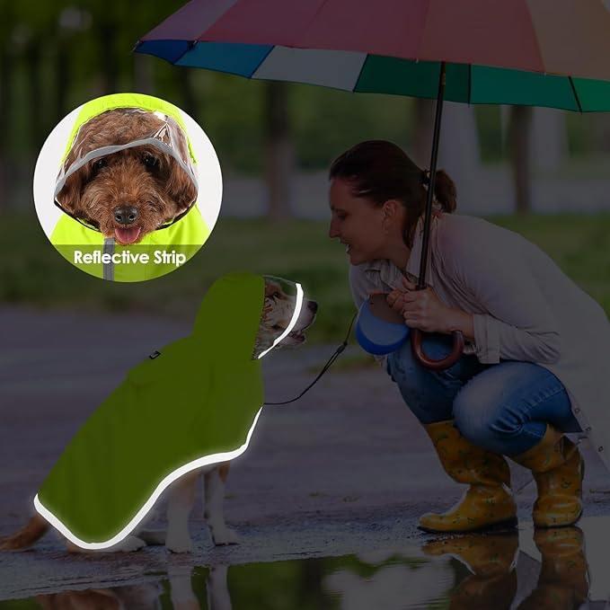 Lukovee Dog Raincoat, Adjustable Dog Rain Jacket with Clear Hooded Double Layer for Large Medium Small Dogs Puppies, Waterproof Rain Coat Poncho with Reflective Storage Pocket & Rim (Green,XXXL)
