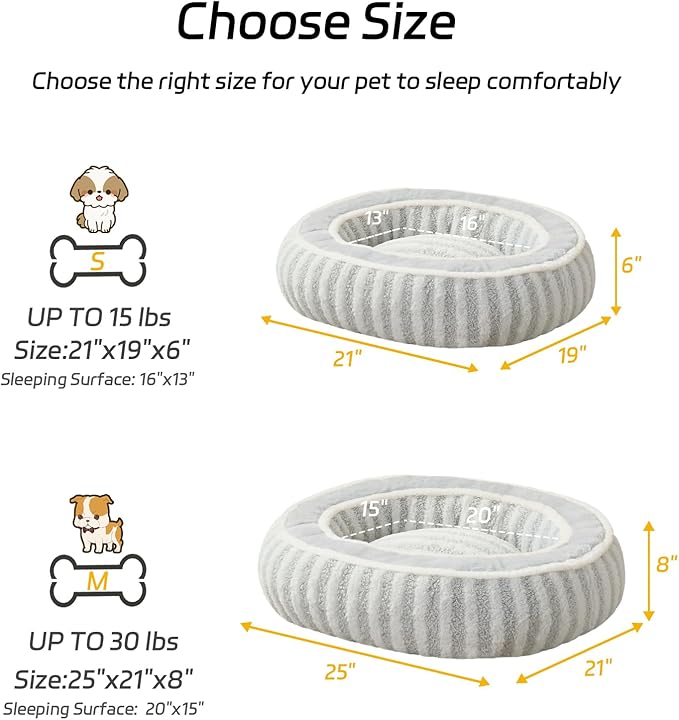 Dog Bed Medium Size Dog, Oval Washable Dogs Bed, Soft Calming Sleeping Cat Bed 25 inches Durable Pet Bed with Anti-Slip Bottom, White