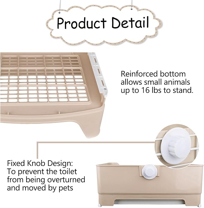 Tfwadmx Large Rabbit Litter Box Bunny Corner Toilet Potty Trainer with Drawer Bigger Pet Pan for Adult Guinea Pig Chinchilla Ferret Hedgehog and Other Animals (Brown)