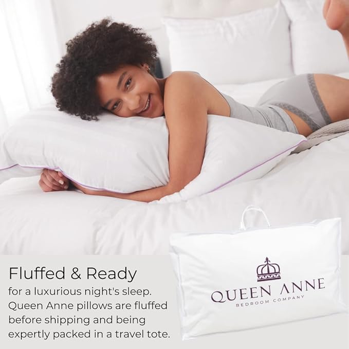 Queen Anne Luxury Hotel Pillows - Two Pack (2) - Majesty Down - Synthetic Down Alternative - Allergy Free Hypoallergenic Bed Pillows - Made in USA (King Medium)
