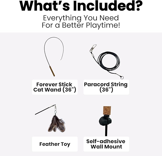Forever Stick 3 Pack - The Unbreakable Cat Toy Wand, Extra Long Durable Interactive Cat Toy for Indoor Cats, Feather Kitten Toys for Bored Indoor Adult Cats, Bird Teaser Cat Accessories