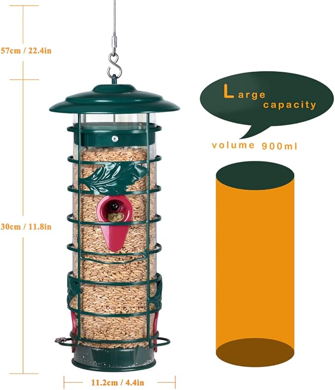 Bird Feeder for Outdoors Hanging,Squirrel Proof Bird Feeders, Metal Tube Bird Feeder-Chew-Proof, Weather and Water Resistant,2-Pound Seed Capacity
